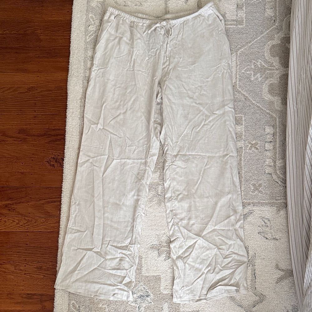 H&M Lightweight Drawstring Linen-Blend Lounge Pants - Neutral Cream NWT